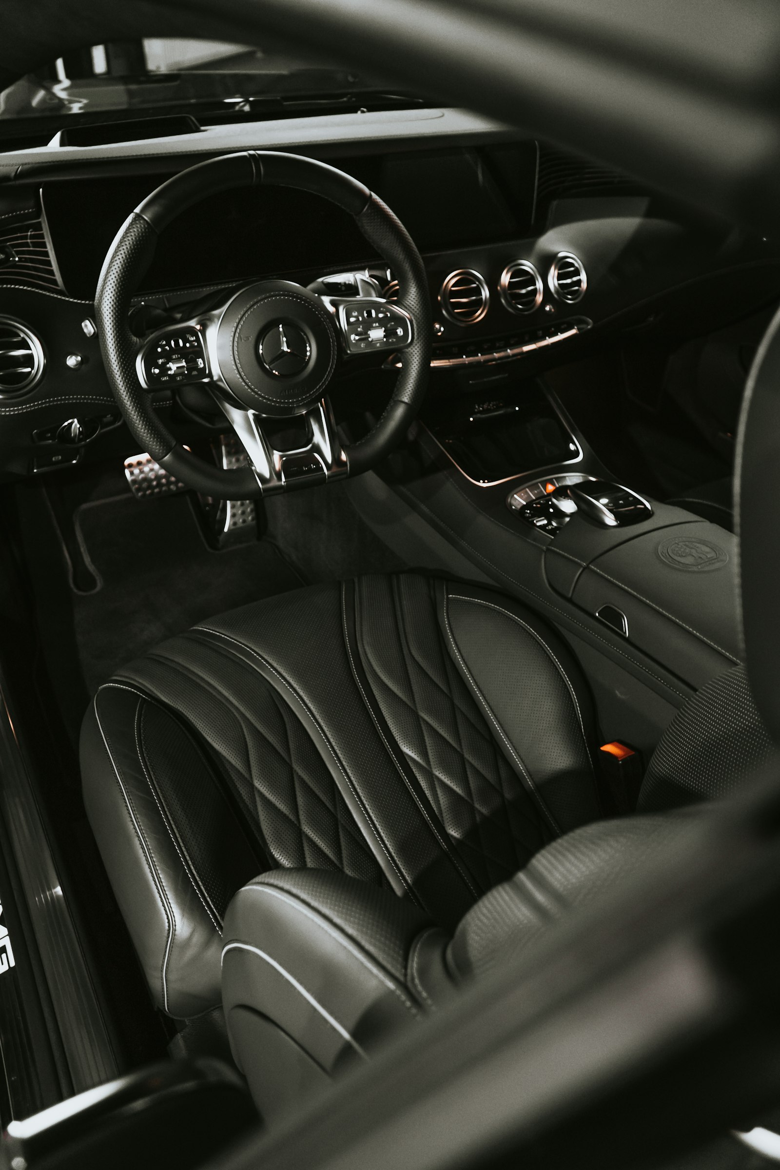 Black and grey leather car interior